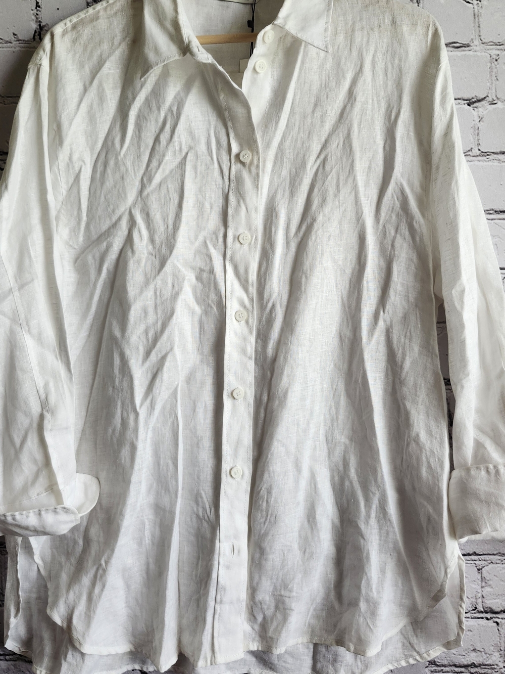 Zara White Women's Casual Button-Down Linen Shirt
